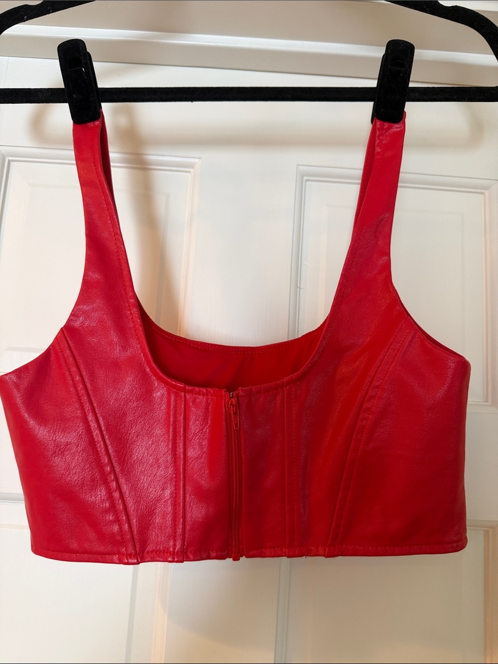 Amanda Uprichard Vibrant Red Faux Leather Crop/Bra Tank - Picture 4 of 9